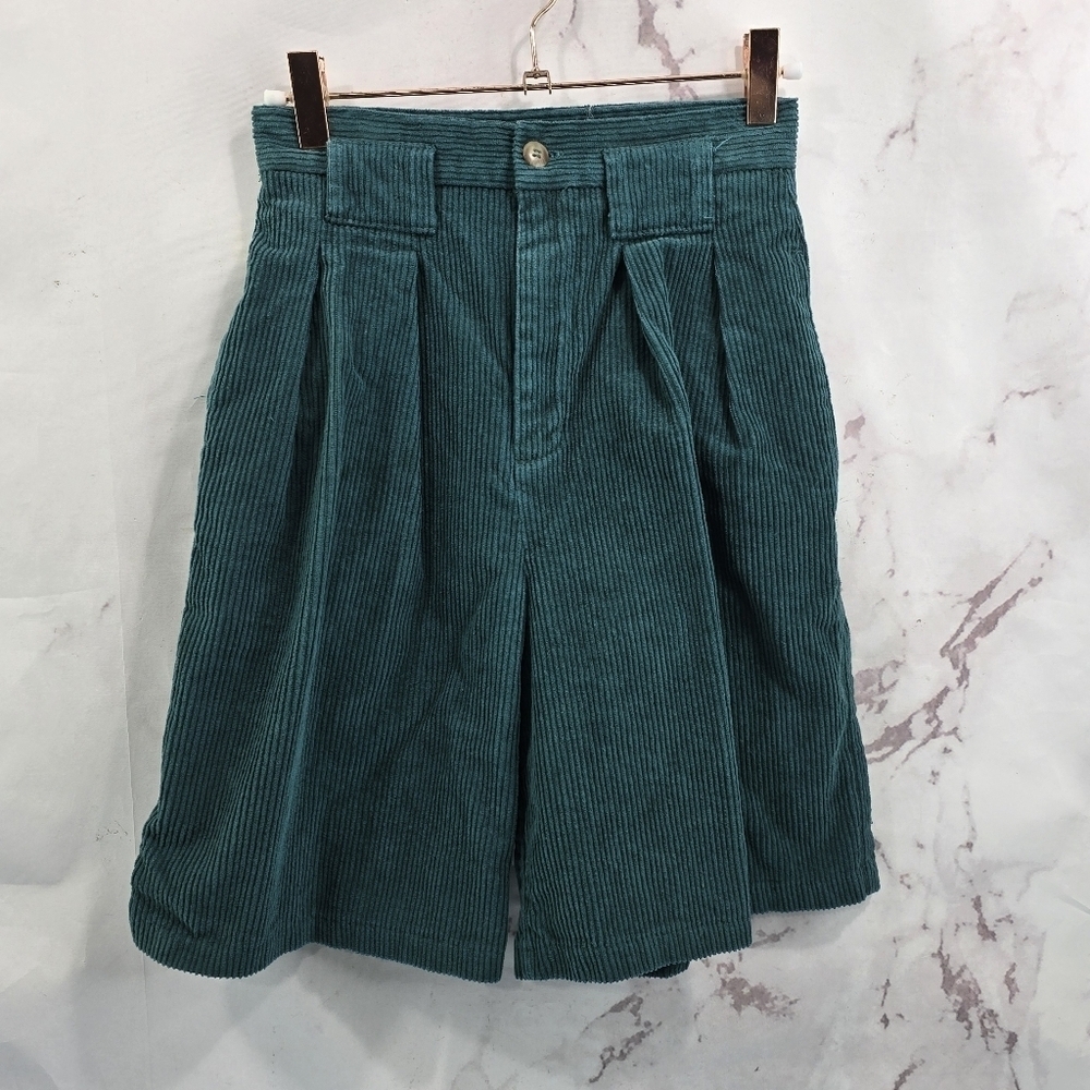 Vintage Shorts Womens 24 Green 90s Corduroy High Rise Bermuda Baggy Emerald